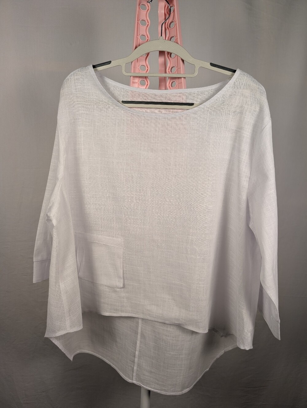 NWT White Lagenlook Tunic Top XL Cotton Blend Layered High Low Hem Pocket